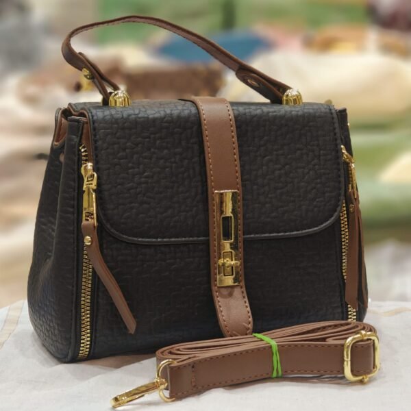 Brown Textured Structured Satchel